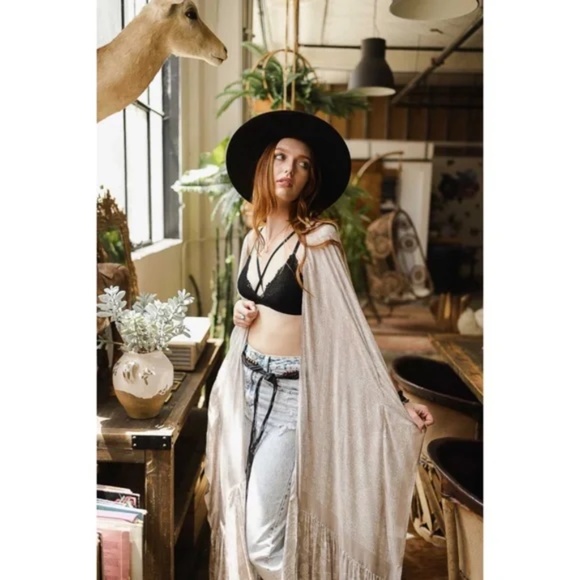 Gray Paisley Tapestry Free Flow Kimono Open Duster Coverup Wrap Top - Picture 4 of 4